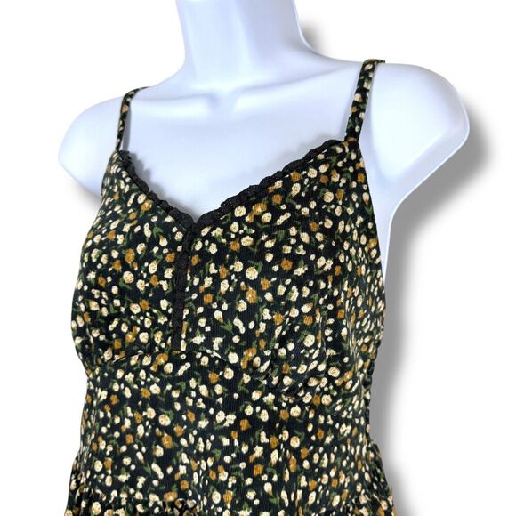 Sachiko Dress Womens Small Black Dark Floral Corduroy Peasant Cottagecore Boho - Picture 5 of 9